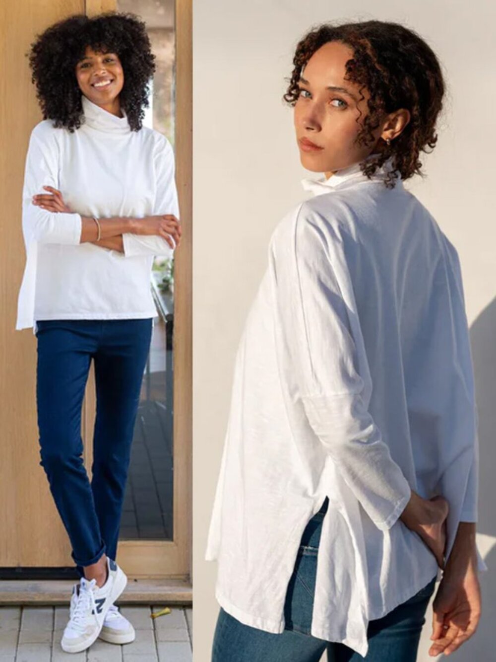 Mersea Women’s Catalina Turtleneck Tee 100% Cotton 3/4 Sleeve Shirt OS White $89
